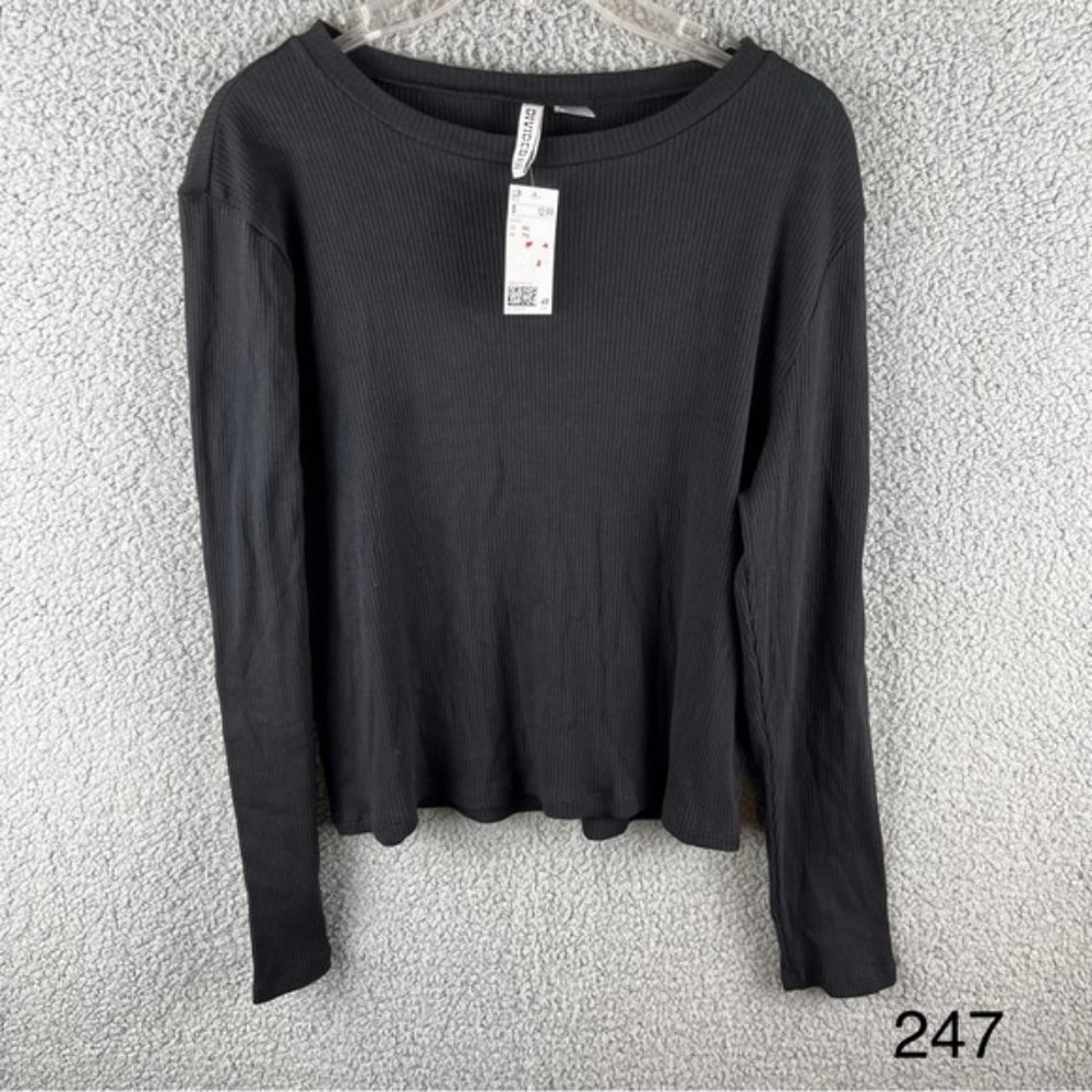 H&M Divided NWT Black Ribbed Cotton Blend  Long Sleeve Shirt Size XX Large